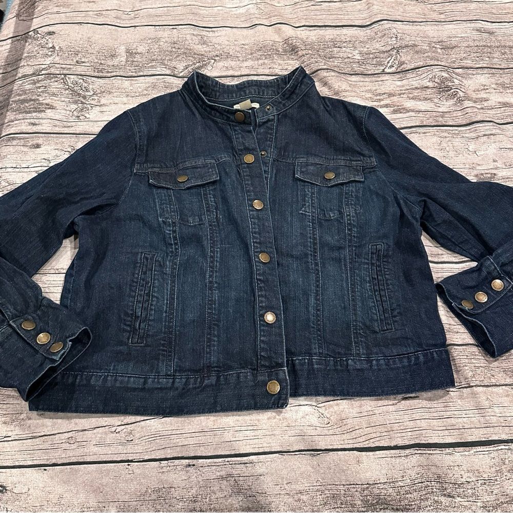 Coldwater Creek Dark Wash Denim Jacket with Snap Closure Size 18 Neutral Capsule